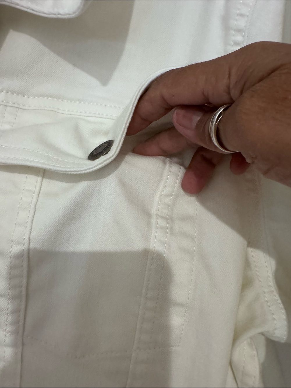 St. John's Bay Cream Short-Sleeve Denim Jacket with Dark Buttons - Picture 5 of 8